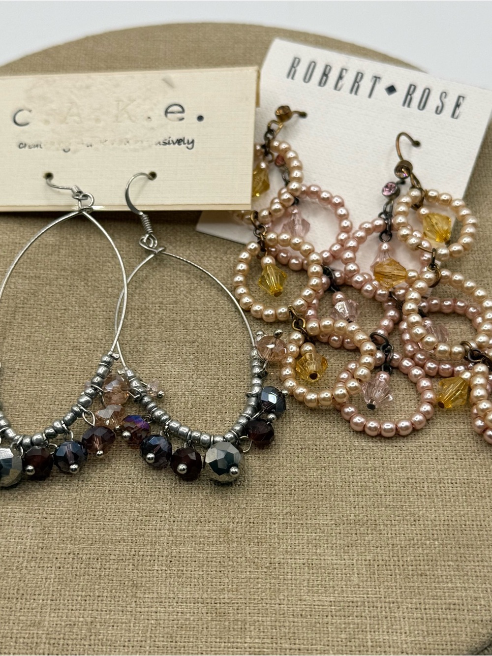 set of two Robert Rose Pink Pearl Hoop Earrings